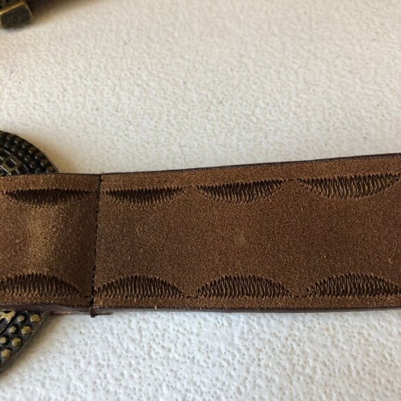 Brown Genuine Leather Hook And Loop Belt Women Medium Embroidered Stitching - Picture 8 of 10
